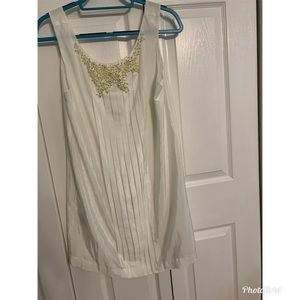 BCBG Generation Ivory‎ Sleeveless Dress Pleated Beaded Party Cocktail